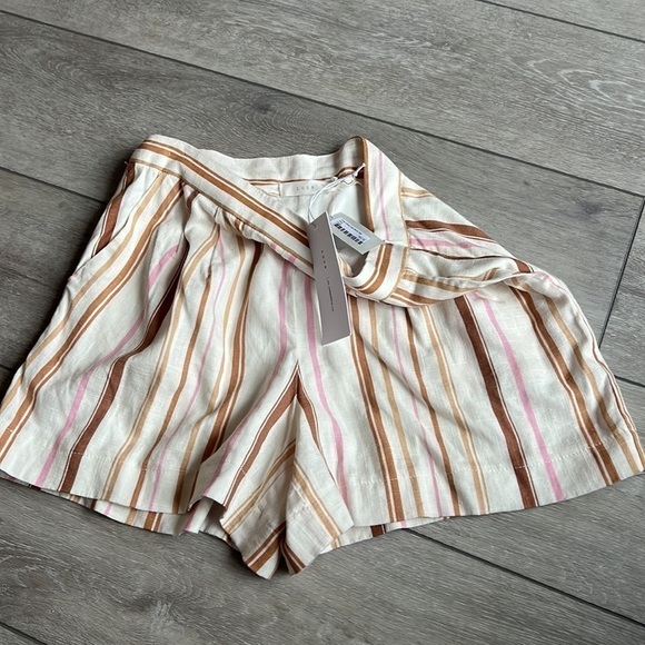 Lush cream striped linen zippered shorts brown and pinch nwt small - Picture 2 of 9